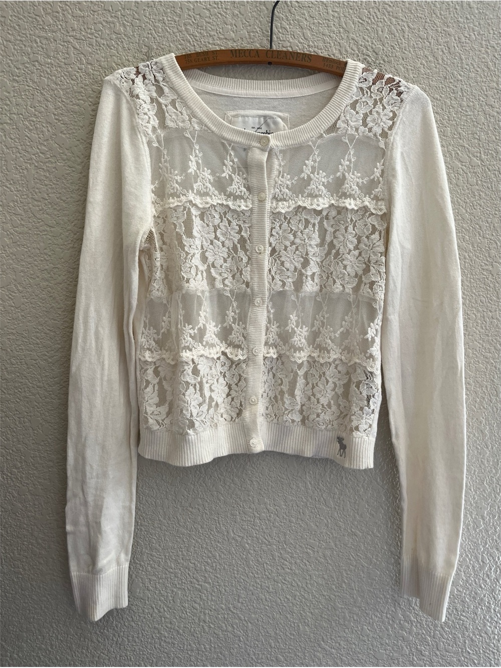 Y2K Abercrombie & Fitch Cream Sheer Lace Cardigan Women’s Size Large